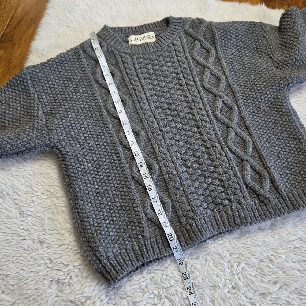 Lenvers Paola Cable Knit Spanish Wool Sweater Women's Medium Grey Boxy - Picture 8 of 10